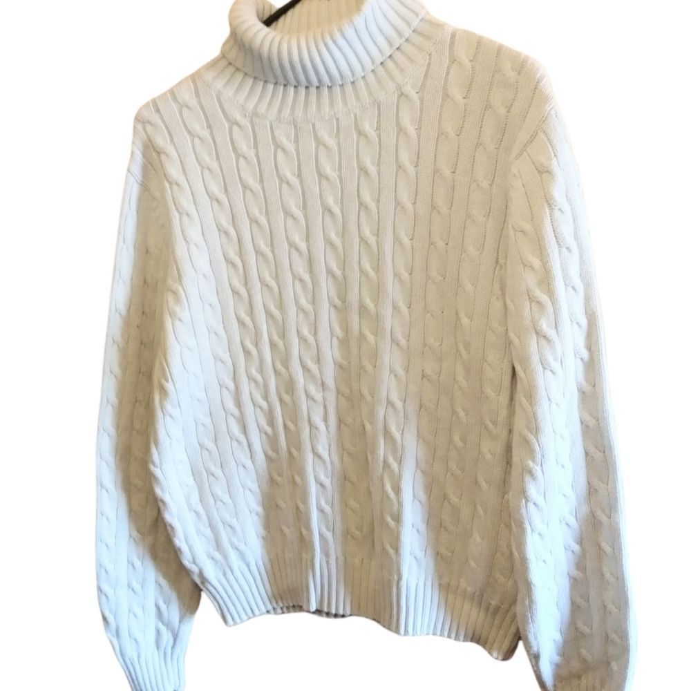 Tommy Hilfiger Women Turtle Neck Cable Knit Sweater Size XL Sky Blue 100% Cotton